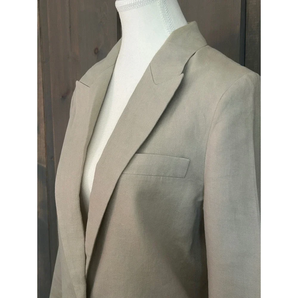 Zara Womens Beige Linen Blend Single Button Blazer Jacket XS Sand Peak Lapel